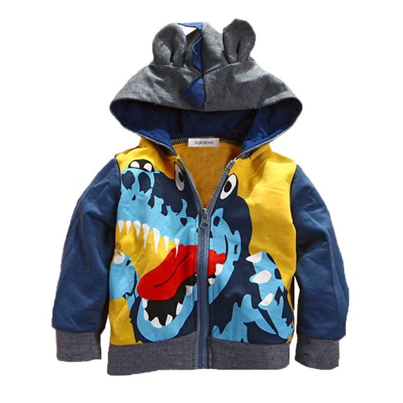Yellow Dinosaur Little Boy Green Hooded Jacket - Picture 1 of 3